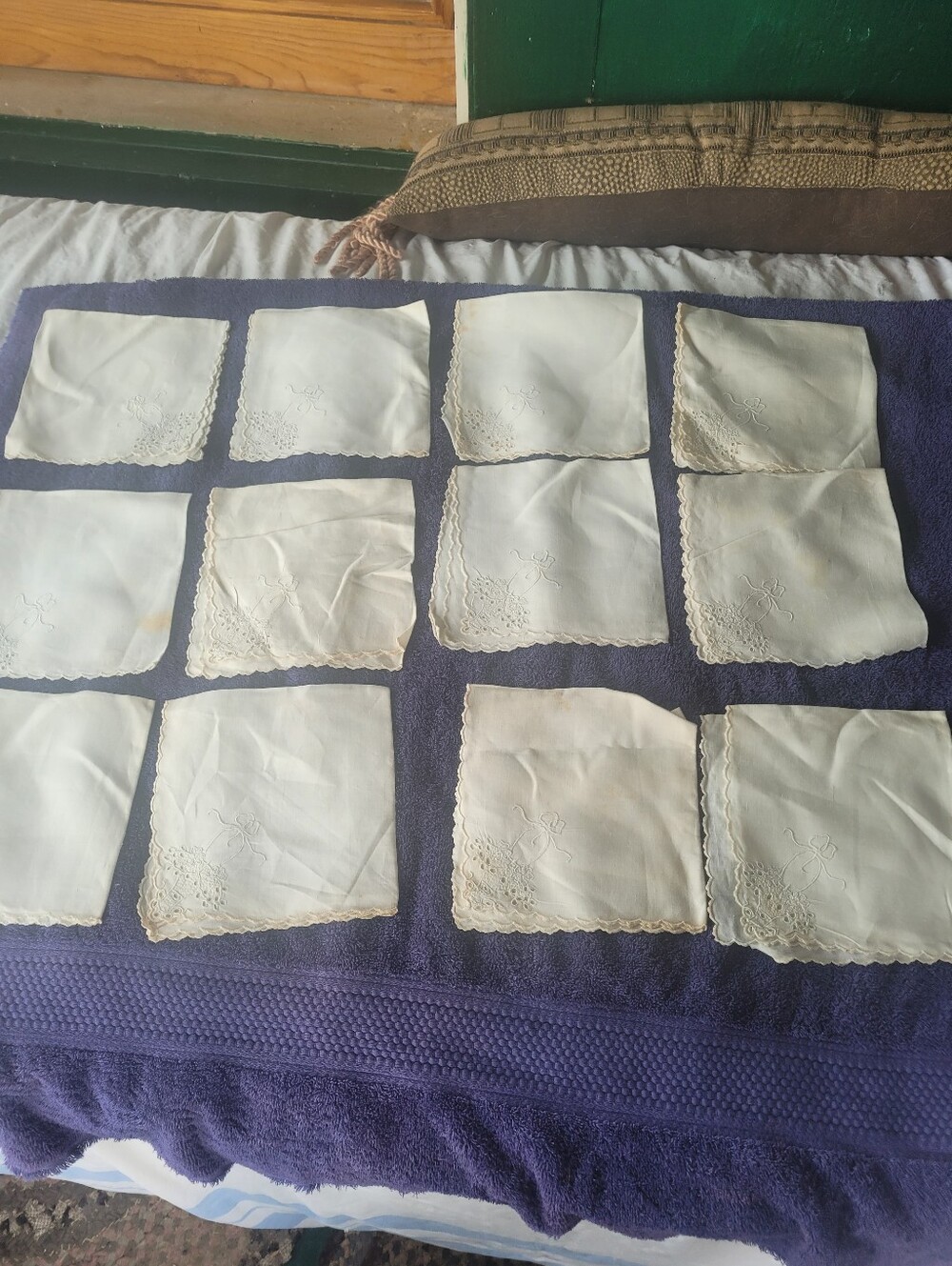 Source Unknown White Embroidered Linen Cocktail Napkins - Set of 12